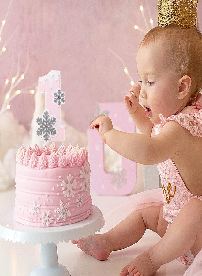 Agkvw Pink Snowflake One Cake Topper - Winter Onederland 1st Birthday Girl, Silver Snowflake Decorations - Image 5